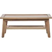 Beliani Couchtisch Heller Holzfarbton Faserplatte mit Regal Ablagefach Rattan Rustikal Rechteckig 100 x 50 cm Holzoptik Schlafzimmer Wohnzimmer Flur