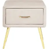 Beliani Nachttisch Hellbeige Samt 38 x 46 x 49 cm mit Metallgestell Gold 1 Schublade Rechteckig Aufbewahrung Modern Glamourös Möbel Schlafzimmer Flur