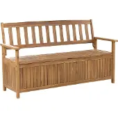 Beliani Gartenbank Hellbraun Akazienholz 160 cm mit Armlehnen Stauraum Modern Rustikal Garten Terrasse Wintergarten Ausstattung Sitzmöbel Outdoor