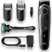 Braun BeardTrimmer 3 BT3342, Waschbar, Wechselstrom/Batterie, Schwarz, Grau