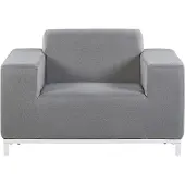 Beliani Sessel 2er Set Grau Stoff Polsterbezug schnelltrocknend Aluminium Gestell weiß mit Armlehnen Indoor Outdoor Wohnzimmer Garten Terrasse Balkon
