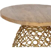 Beliani Beistelltisch Hellbraun Mango Holz und Eisen Rund 30 cm mit Goldenem Gestell Glamourös Einbeinig Wohnzimmer Ausstattung Möbel Blumenständer