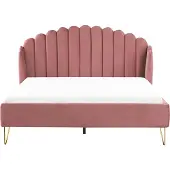 Beliani Polsterbett Rosa Samtstoff mit Lattenrost 180 x 200 cm mit Vertikaler Steppung Schlafzimmer Ehebett Modern