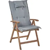 Beliani Gartenstuhl 6er Set Dunkelbraun und Grau Akazienholz Vertsellbar Klappbar mit Auflagen Armlehnen Lamellen-Optik Rustikal Außenbereich Terrasse