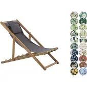 Beliani Liegestuhl Dunkelbraun u. Dunkelgrau Akazienholz mit 2 Ersatzstoffbezügen zur Auswahl Zusammenklappbar Modern Balkon Garten Outdoor Ausstattung