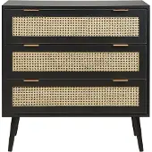Beliani Kommode Schwarz / Beige Rattan 3 Schubladen 80 x 40 x 80 cm Modernes Design Wiener Geflecht Rattangeflecht für Wohnzimmer Schlafzimmer Flur