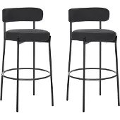 Beliani Barstuhl 2er Set Schwarz Bouclé-Bezug und Metall mit Lehne Fußstützen Modernes Design Sitzmöbel Wohnzommer Küche Bar Wohnküche Ausstattung