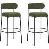Beliani Barstuhl 2er Set Dunkelgrün Bouclé-Bezug und Metall mit Lehne Fußstützen Modernes Design Sitzmöbel Wohnzommer Küche Bar Wohnküche Ausstattung
