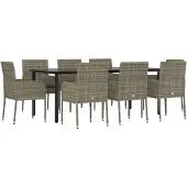 vidaXL 9-tlg. Garten-Essgruppe mit Kissen Schwarz und Grau Poly Rattan