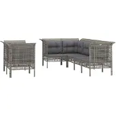 vidaXL 7-tlg. Garten-Lounge-Set mit Kissen Grau Poly Rattan