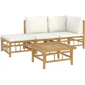 vidaXL 4-tlg. Garten-Lounge-Set mit Cremeweißen Kissen Bambus