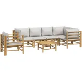 vidaXL 7-tlg. Garten-Lounge-Set mit Hellgrauen Kissen Bambus
