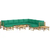vidaXL 12-tlg. Garten-Lounge-Set mit Grünen Kissen Bambus