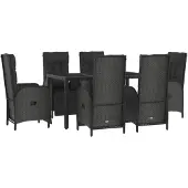 vidaXL 7-tlg. Garten-Essgruppe mit Kissen Schwarz und Grau Poly Rattan