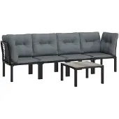 vidaXL 5-tlg. Garten-Lounge-Set Schwarz und Grau Poly Rattan