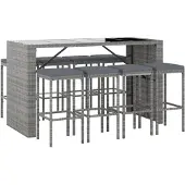 vidaXL 9-tlg. Gartenbar-Set mit Kissen Grau Poly Rattan
