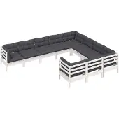 vidaXL 10-tlg. Garten-Lounge-Set mit Kissen Weiß Kiefernholz