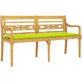 vidaXL Batavia-Bank mit Hellgrünem Kissen 150 cm Massivholz Teak