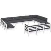 vidaXL 13-tlg. Garten-Lounge-Set mit Kissen Weiß Kiefernholz