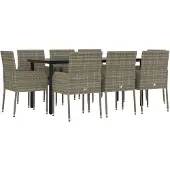vidaXL 9-tlg. Garten-Essgruppe mit Kissen Schwarz und Grau Poly Rattan