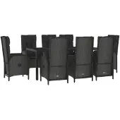 vidaXL 9-tlg. Garten-Essgruppe mit Kissen Schwarz und Grau Poly Rattan