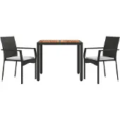 vidaXL 3-tlg. Garten-Essgruppe mit Kissen Schwarz Poly Rattan