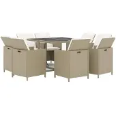 vidaXL 9-tlg. Garten-Essgruppe mit Kissen Poly Rattan Beige