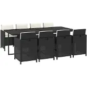 vidaXL 9-tlg. Garten-Essgruppe mit Kissen Poly Rattan Schwarz