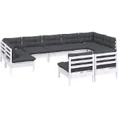 vidaXL 9-tlg. Garten-Lounge-Set mit Kissen Weiß Kiefer Massivholz