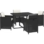 vidaXL 5-tlg. Garten-Essgruppe mit Kissen Poly Rattan Schwarz