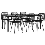 vidaXL 7-tlg. Garten-Essgruppe Schwarz Poly Rattan