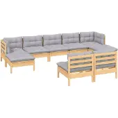 vidaXL 9-tlg. Garten-Lounge-Set mit Grauen Kissen Kiefernholz