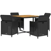 vidaXL 5-tlg. Garten-Essgruppe mit Kissen Poly Rattan Schwarz
