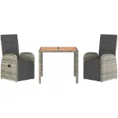 vidaXL 3-tlg. Garten-Essgruppe mit Kissen Grau Poly Rattan