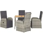 vidaXL 5-tlg. Garten-Essgruppe mit Kissen Grau Poly Rattan