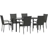 vidaXL 7-tlg. Garten-Essgruppe Grau Poly Rattan