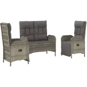 vidaXL 3-tlg. Garten-Essgruppe mit Kissen Grau Poly Rattan