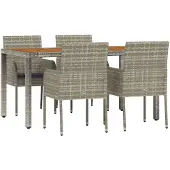 vidaXL 5-tlg. Garten-Essgruppe mit Kissen Grau Poly Rattan