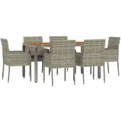 vidaXL 7-tlg. Garten-Essgruppe mit Kissen Grau Poly Rattan