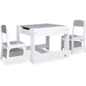 vidaXL Kindertisch mit 2 Stühlen Weiß MDF