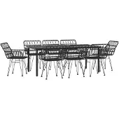vidaXL 9-tlg. Garten-Essgruppe Schwarz Poly Rattan