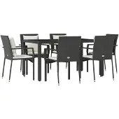 vidaXL 7-tlg. Garten-Essgruppe mit Kissen Schwarz Poly Rattan
