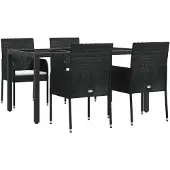 vidaXL 5-tlg. Garten-Essgruppe mit Kissen Schwarz Poly Rattan