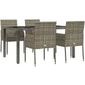 vidaXL 5-tlg. Garten-Essgruppe mit Kissen Grau Poly Rattan