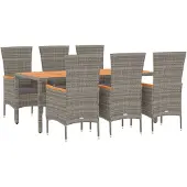 vidaXL 7-tlg. Garten-Essgruppe mit Kissen Grau Poly Rattan