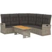 vidaXL 2-tlg. Garten-Lounge-Set mit Kissen Grau Poly Rattan