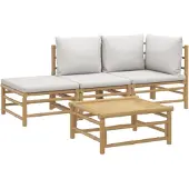 vidaXL 4-tlg. Garten-Lounge-Set mit Hellgrauen Kissen Bambus
