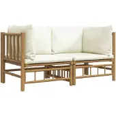 vidaXL Garten-Ecksofas mit Cremeweißen Kissen 2 Stk. Bambus