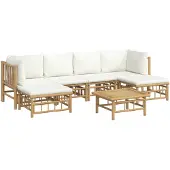 vidaXL 7-tlg. Garten-Lounge-Set mit Cremeweißen Kissen Bambus