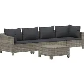 vidaXL 5-tlg. Garten-Lounge-Set mit Kissen Grau Poly Rattan